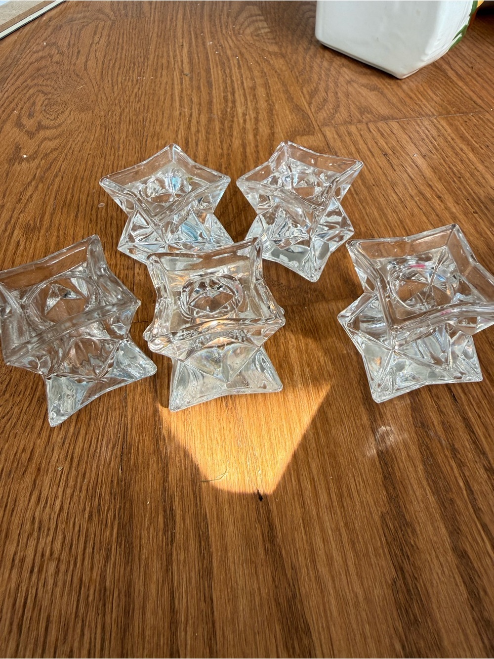 Set of 5 lead crystal geometric star taper candle holder